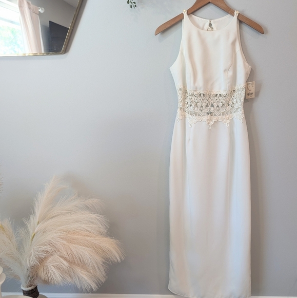 Vintage Joseph Ribkoff Cream Lace Midi Dress - Picture 1 of 13